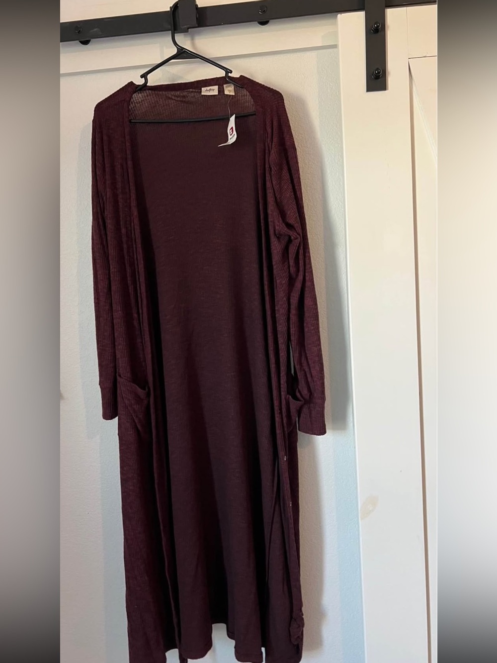 Long Open-Front Burgundy Cardigan